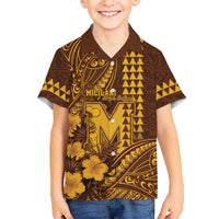 Personalised Hawaii Mililani High School Family Matching Long Sleeve Bodycon Dress and Hawaiian Shirt Tribal Tattoo With Hibiscus Flowers LT05 Son's Shirt Brown - Polynesian Pride