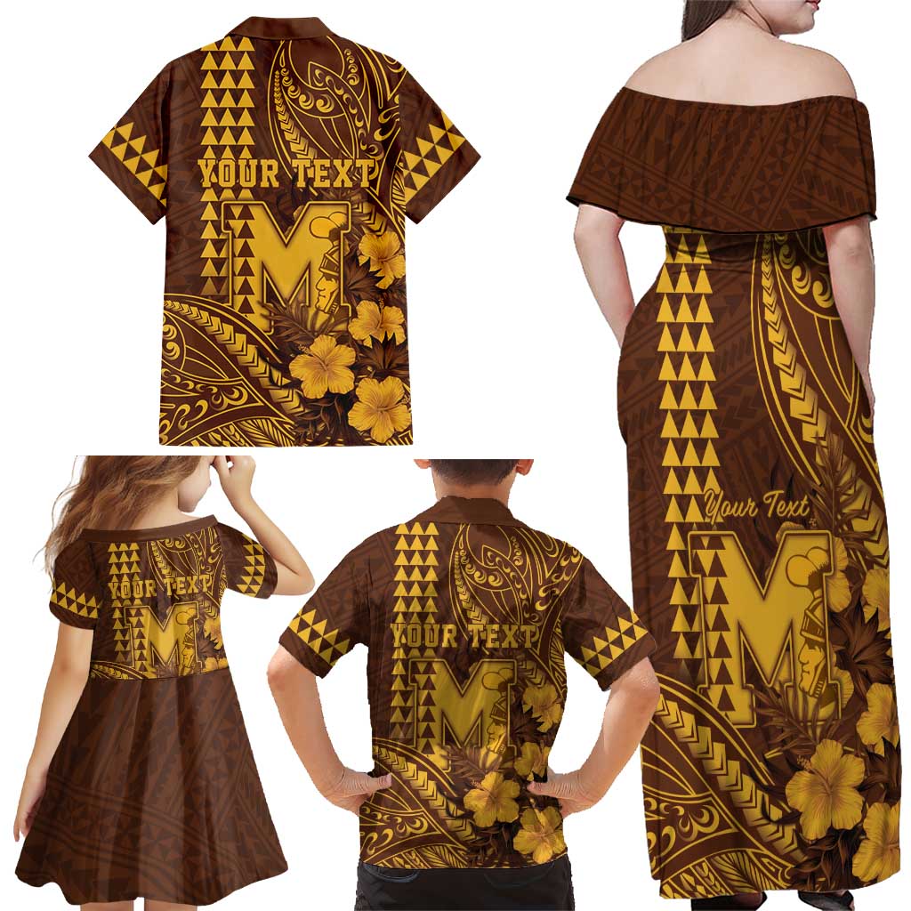 Personalised Hawaii Mililani High School Family Matching Off Shoulder Maxi Dress and Hawaiian Shirt Tribal Tattoo With Hibiscus Flowers LT05 - Polynesian Pride