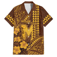 Personalised Hawaii Mililani High School Family Matching Summer Maxi Dress and Hawaiian Shirt Tribal Tattoo With Hibiscus Flowers LT05 Dad's Shirt - Short Sleeve Brown - Polynesian Pride