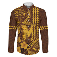 Personalised Hawaii Mililani High School Family Matching Tank Maxi Dress and Hawaiian Shirt Tribal Tattoo With Hibiscus Flowers LT05 Dad's Shirt - Long Sleeve Brown - Polynesian Pride