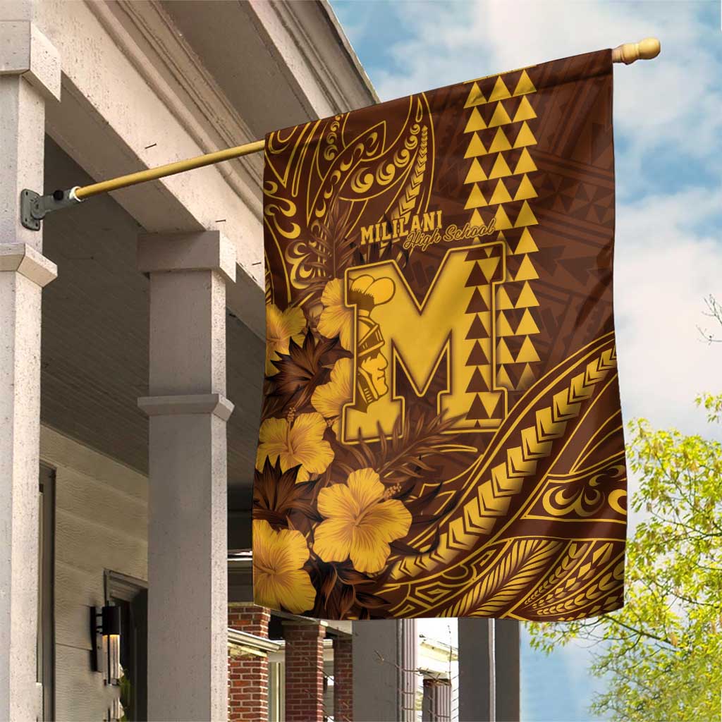 Hawaii Mililani High School Garden Flag Tribal Tattoo With Hibiscus Flowers