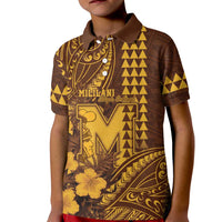 Personalised Hawaii Mililani High School Kid Polo Shirt Tribal Tattoo With Hibiscus Flowers