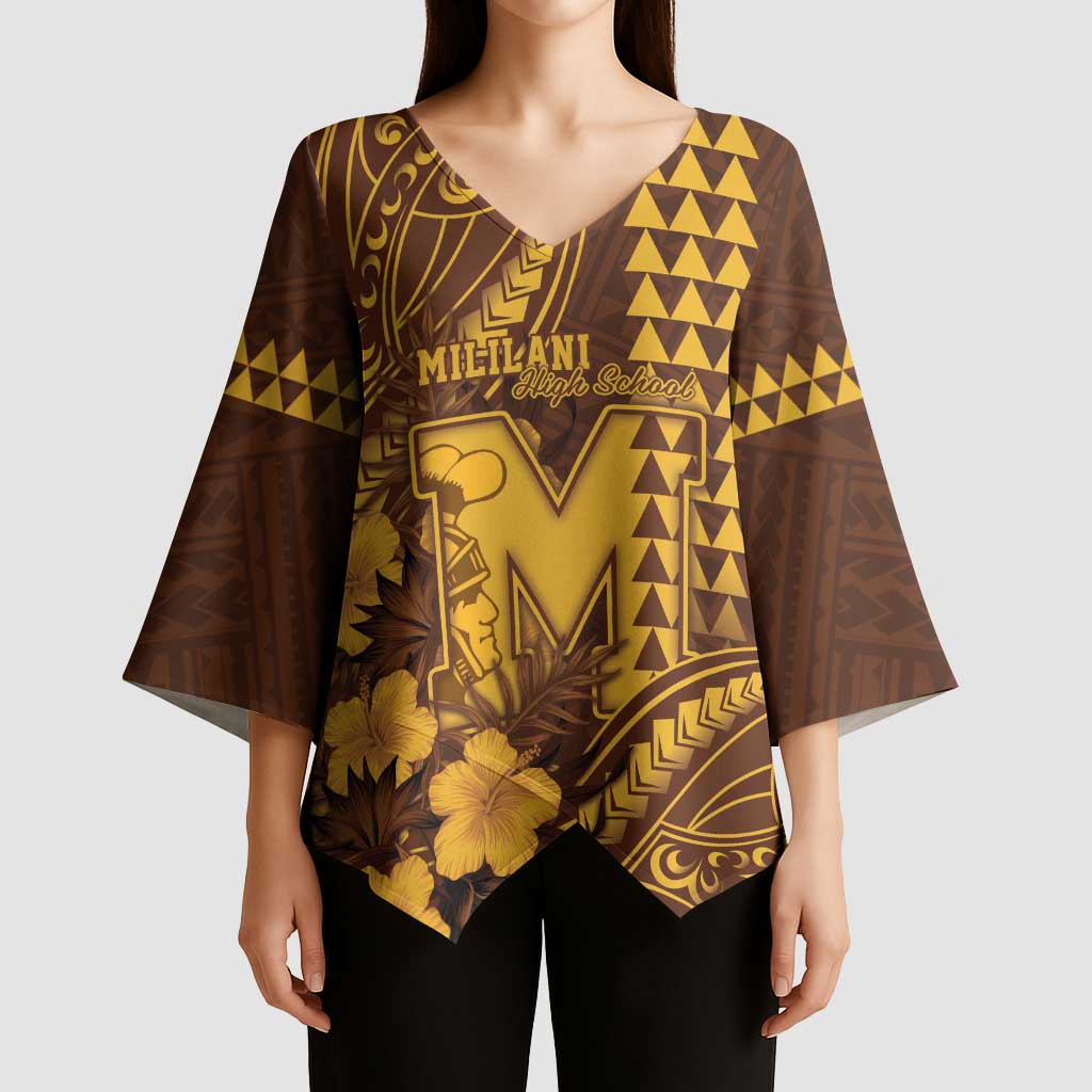 Personalised Hawaii Mililani High School Kimono Sleeve Blouse Tribal Tattoo With Hibiscus Flowers