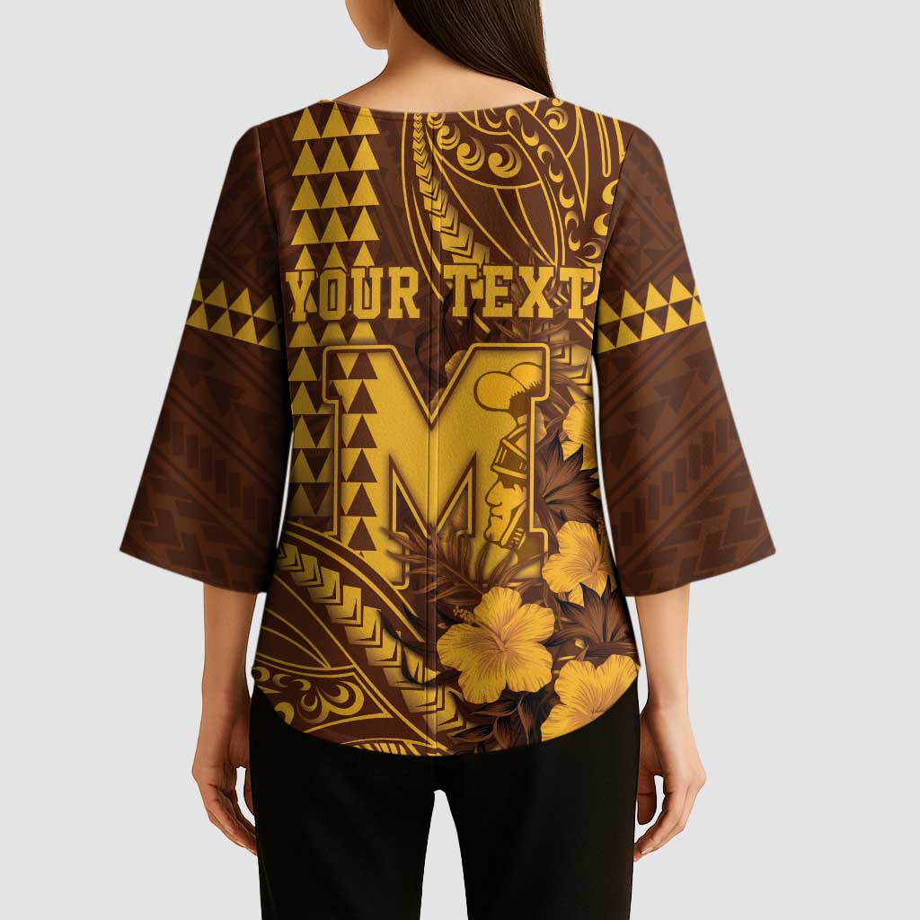 Personalised Hawaii Mililani High School Kimono Sleeve Blouse Tribal Tattoo With Hibiscus Flowers