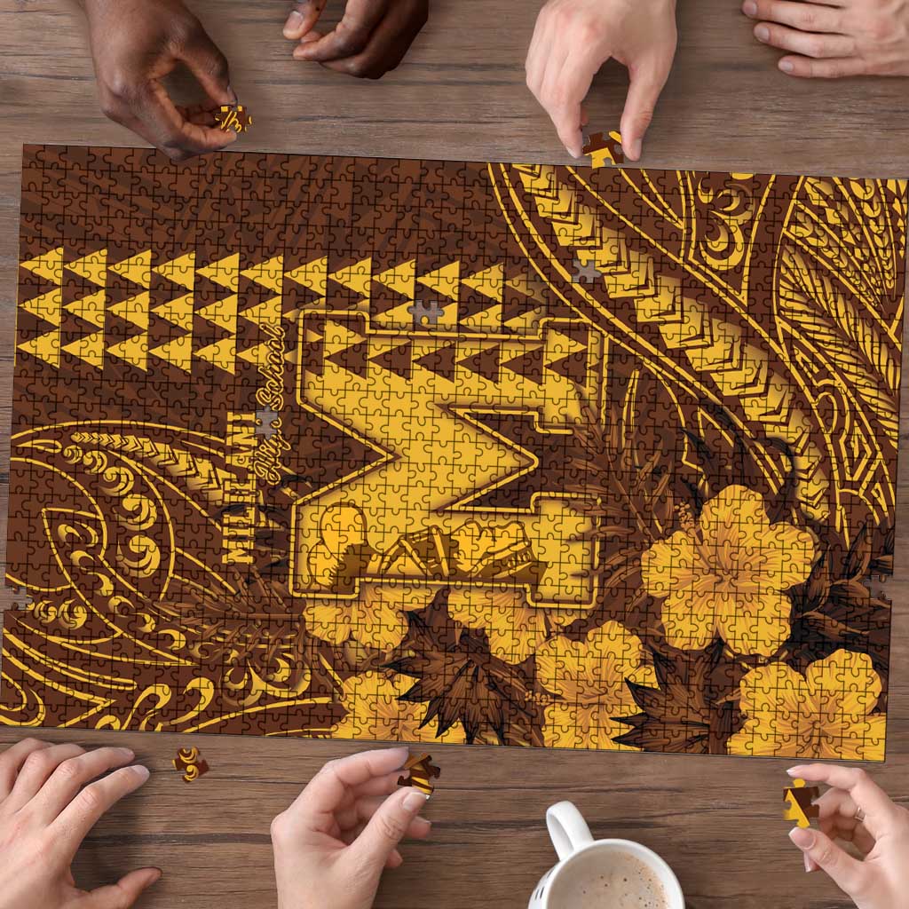 Hawaii Mililani High School Puzzle Tribal Tattoo With Hibiscus Flowers