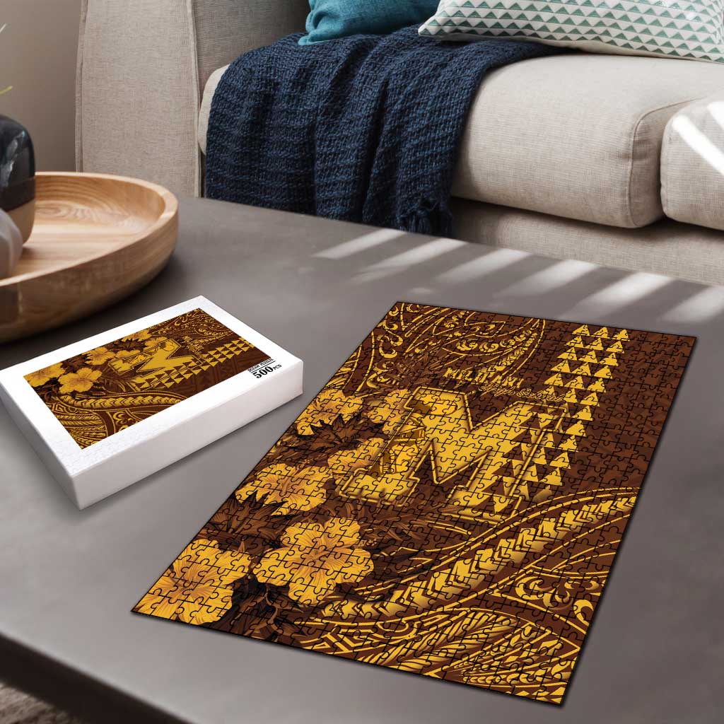 Hawaii Mililani High School Puzzle Tribal Tattoo With Hibiscus Flowers