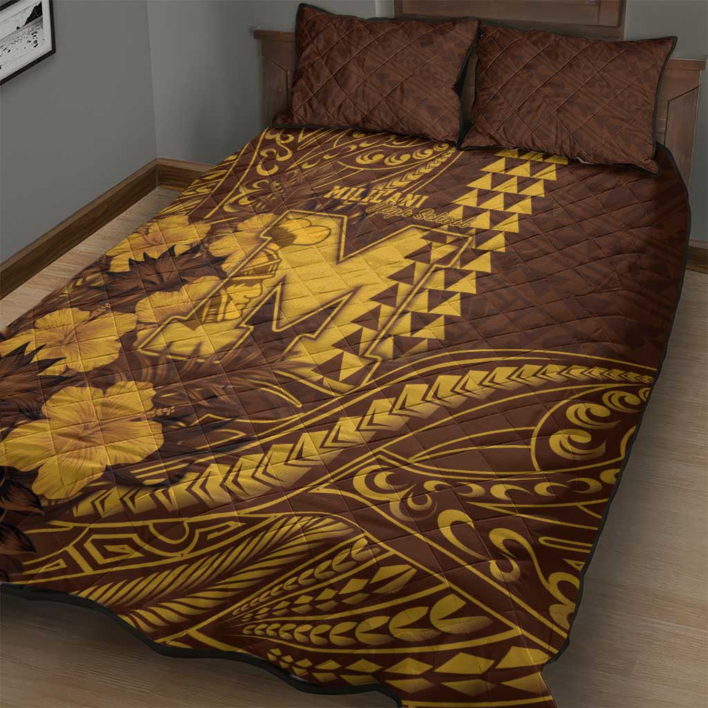 Hawaii Mililani High School Quilt Bed Set Tribal Tattoo With Hibiscus Flowers