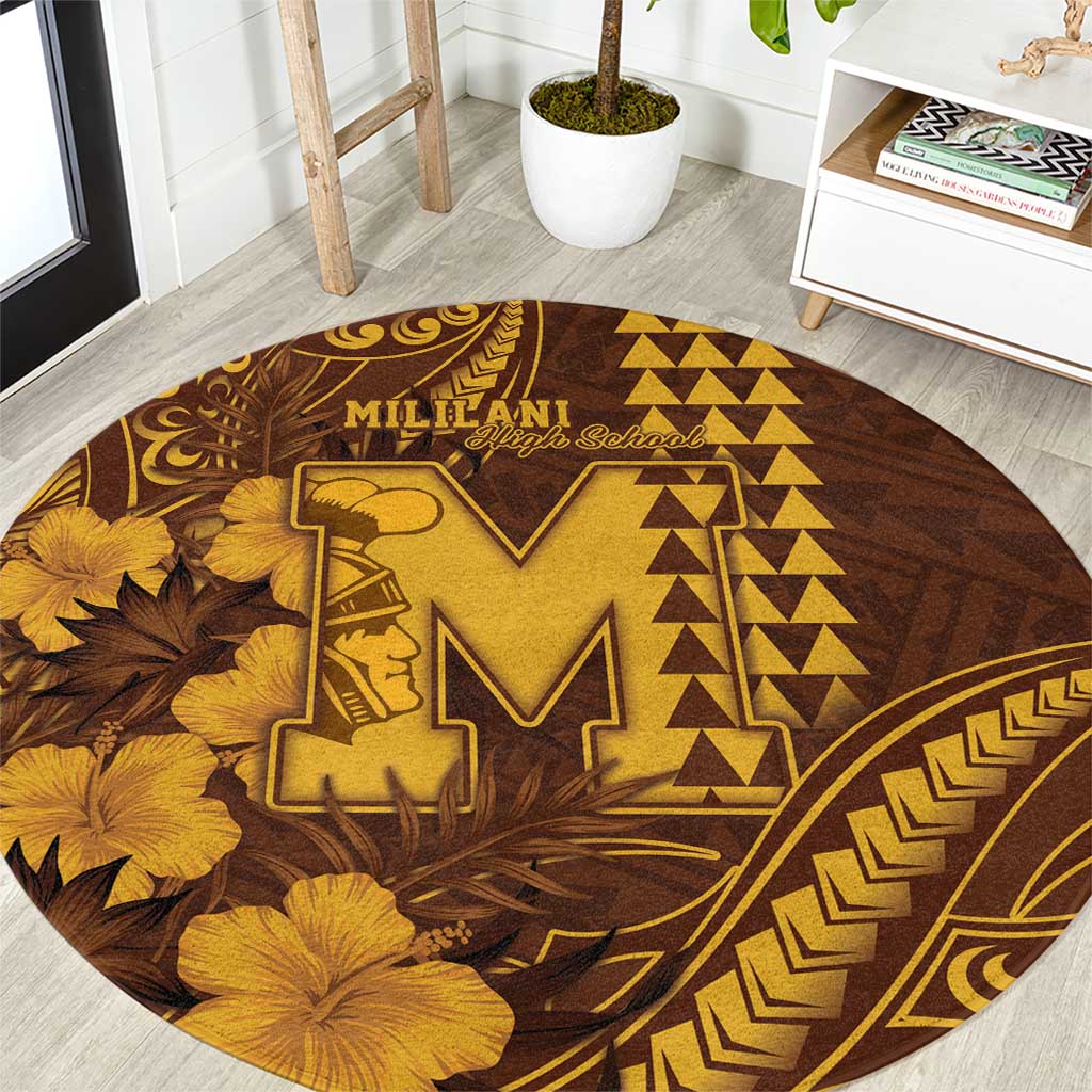 Hawaii Mililani High School Round Carpet Tribal Tattoo With Hibiscus Flowers