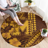 Hawaii Mililani High School Round Carpet Tribal Tattoo With Hibiscus Flowers