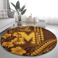 Hawaii Mililani High School Round Carpet Tribal Tattoo With Hibiscus Flowers