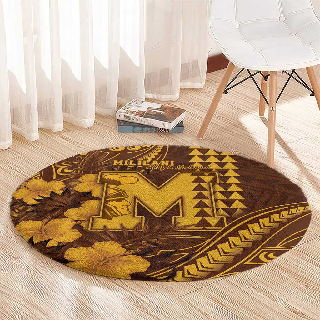 Hawaii Mililani High School Round Carpet Tribal Tattoo With Hibiscus Flowers