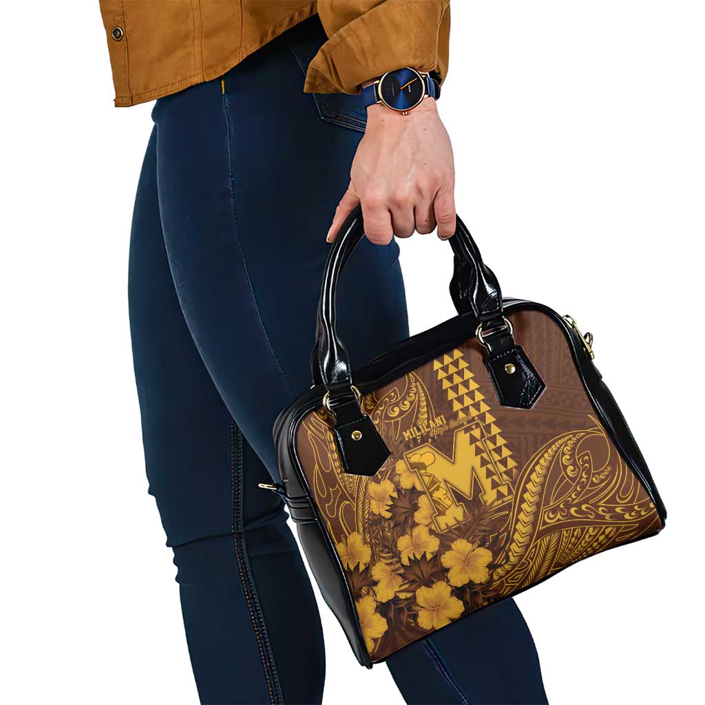 Hawaii Mililani High School Shoulder Handbag Tribal Tattoo With Hibiscus Flowers