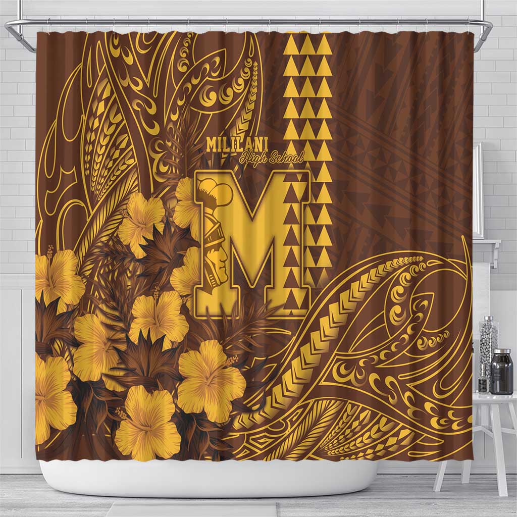 Hawaii Mililani High School Shower Curtain Tribal Tattoo With Hibiscus Flowers