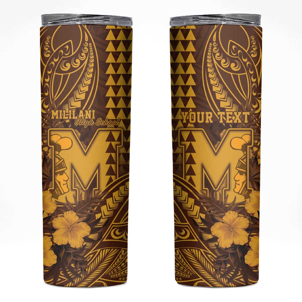 Personalised Hawaii Mililani High School Skinny Tumbler Tribal Tattoo With Hibiscus Flowers