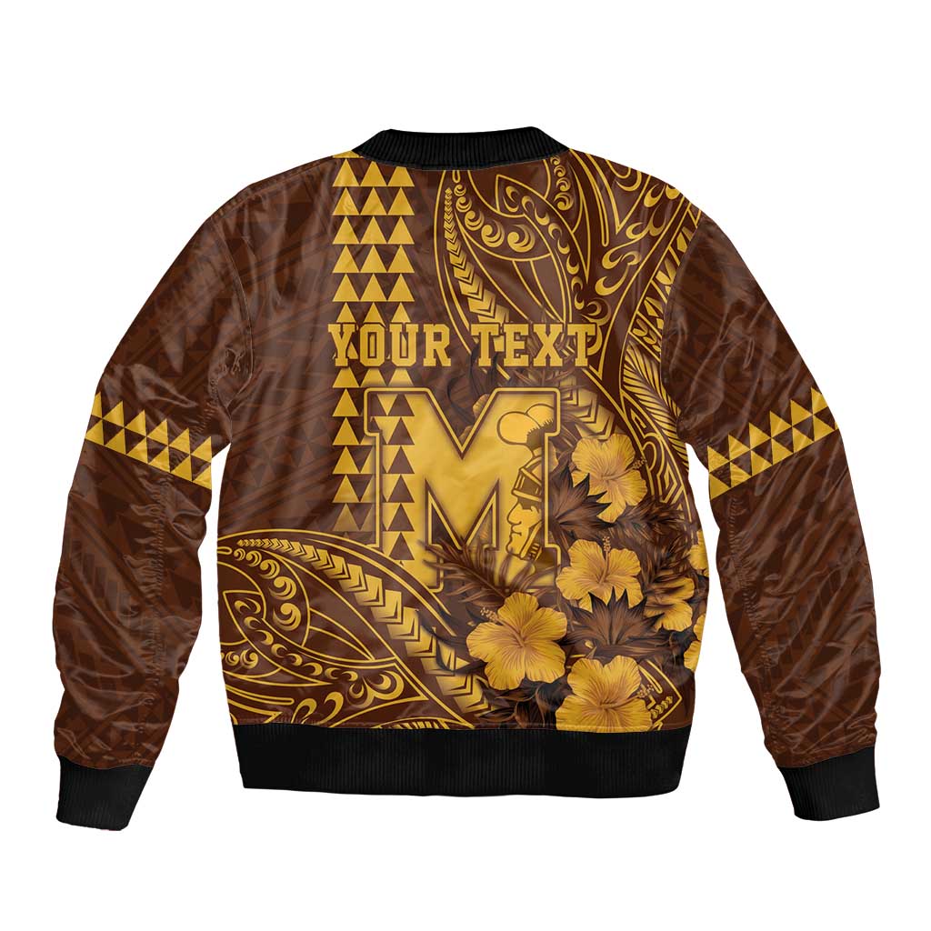 Personalised Hawaii Mililani High School Sleeve Zip Bomber Jacket Tribal Tattoo With Hibiscus Flowers