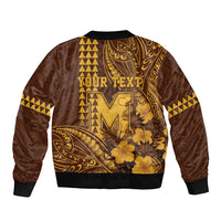 Personalised Hawaii Mililani High School Sleeve Zip Bomber Jacket Tribal Tattoo With Hibiscus Flowers