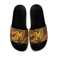 Hawaii Mililani High School Slide Sandals Tribal Tattoo With Hibiscus Flowers
