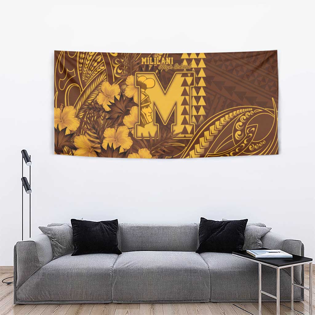 Hawaii Mililani High School Tapestry Tribal Tattoo With Hibiscus Flowers