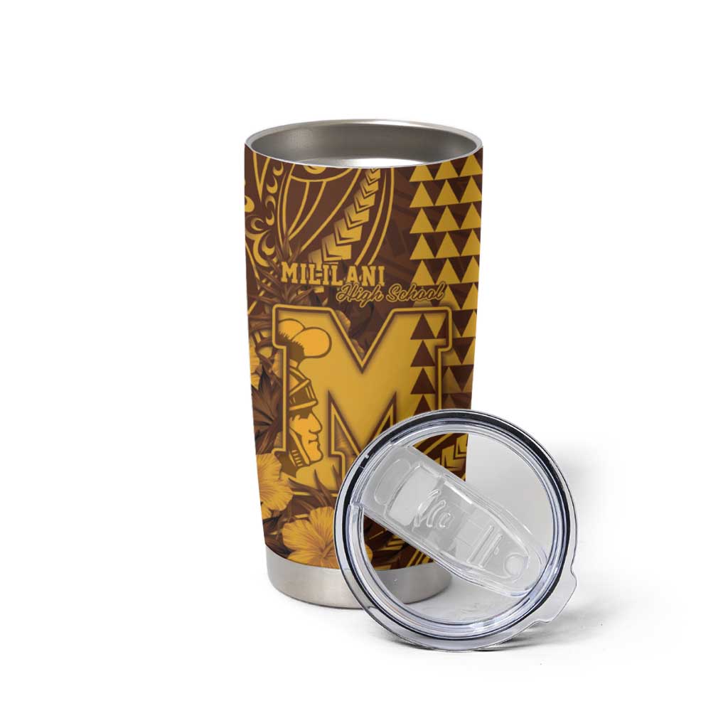 Personalised Hawaii Mililani High School Tumbler Cup Tribal Tattoo With Hibiscus Flowers