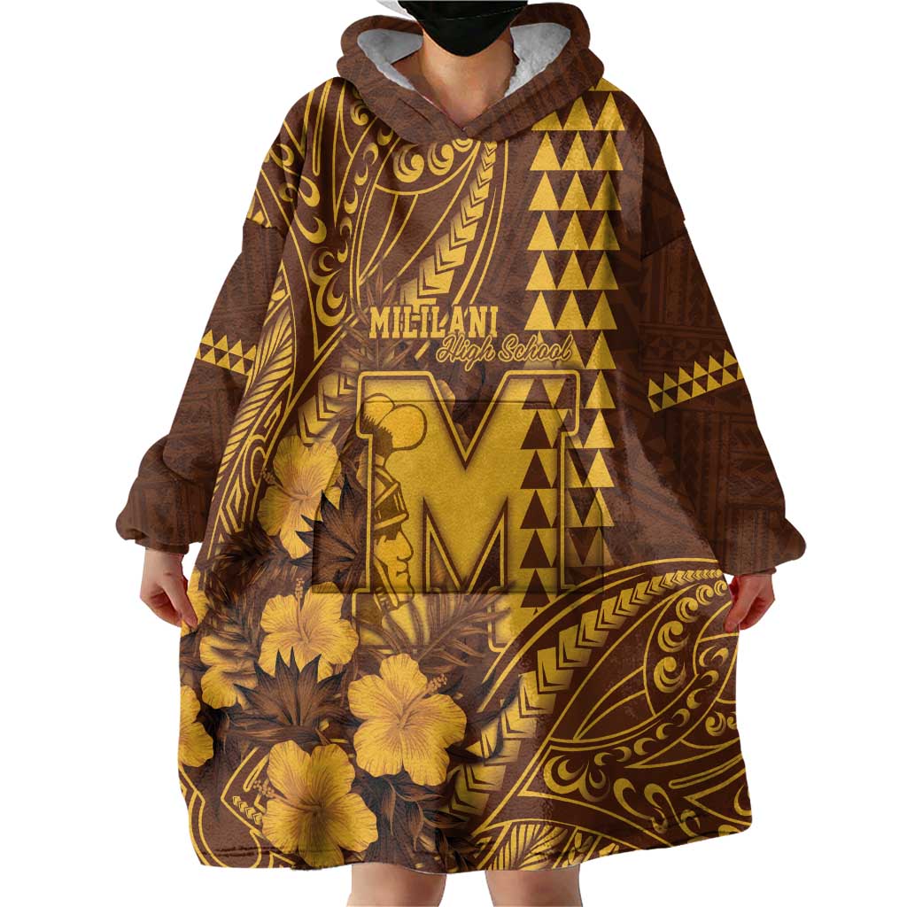 Personalised Hawaii Mililani High School Wearable Blanket Hoodie Tribal Tattoo With Hibiscus Flowers LT05 - Polynesian Pride