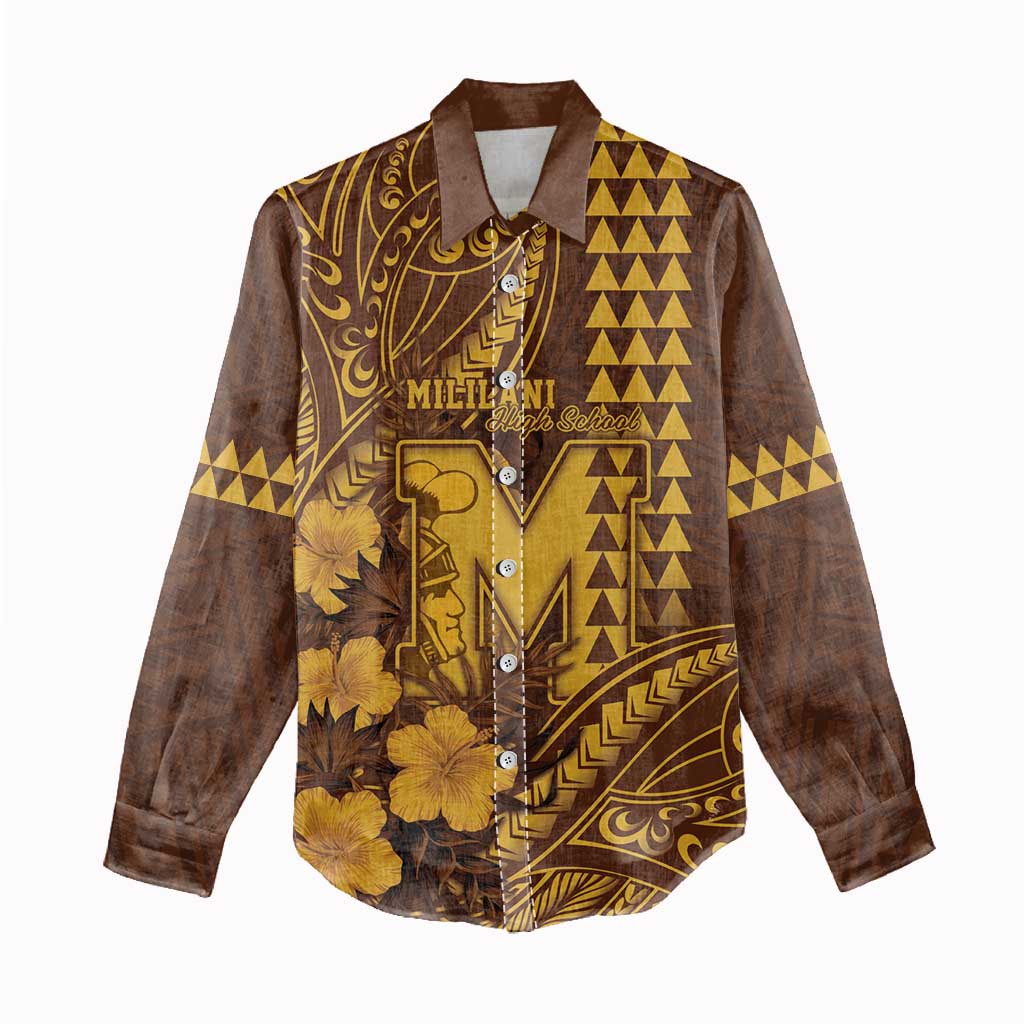 Personalised Hawaii Mililani High School Women Casual Shirt Tribal Tattoo With Hibiscus Flowers LT05 - Polynesian Pride