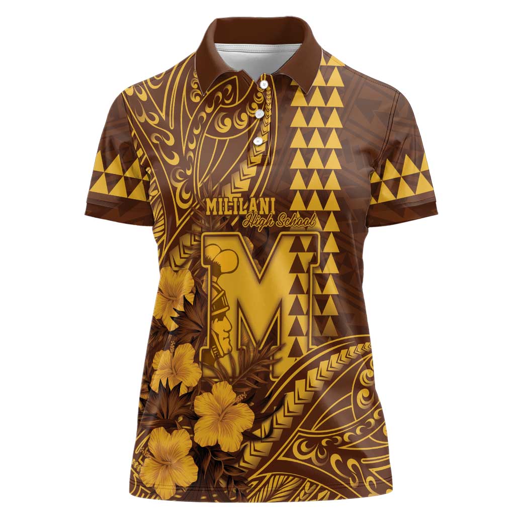 Personalised Hawaii Mililani High School Women Polo Shirt Tribal Tattoo With Hibiscus Flowers