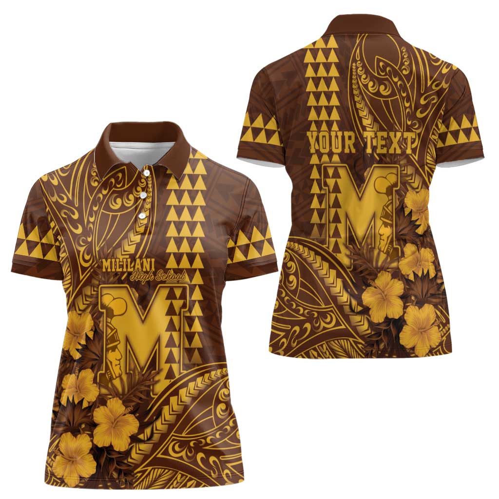 Personalised Hawaii Mililani High School Women Polo Shirt Tribal Tattoo With Hibiscus Flowers LT05 - Polynesian Pride