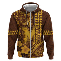 Personalised Hawaii Mililani High School Zip Hoodie Tribal Tattoo With Hibiscus Flowers