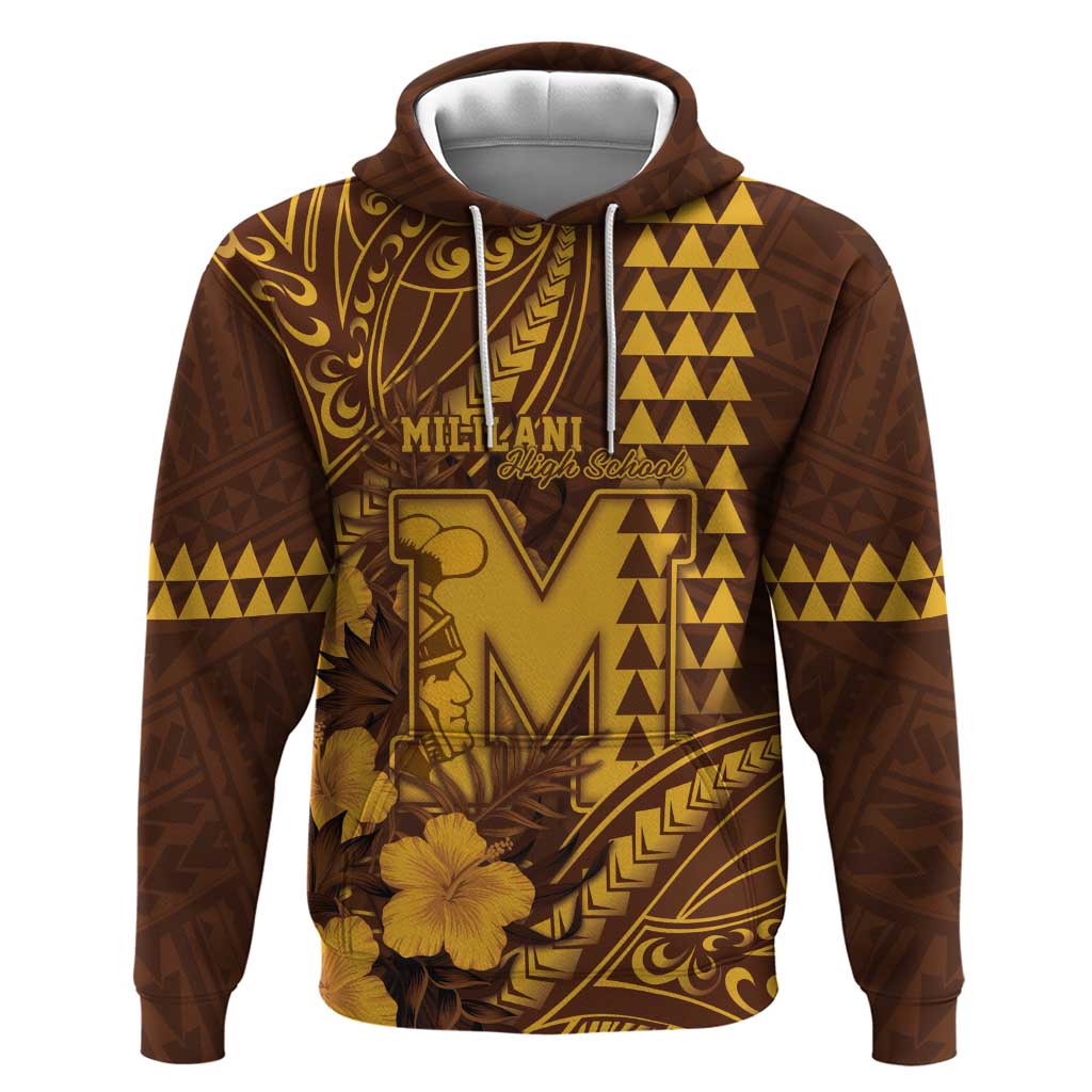 Personalised Hawaii Mililani High School Zip Hoodie Tribal Tattoo With Hibiscus Flowers