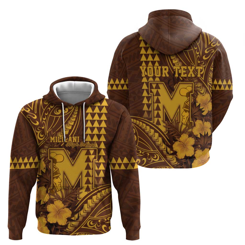 Personalised Hawaii Mililani High School Zip Hoodie Tribal Tattoo With Hibiscus Flowers