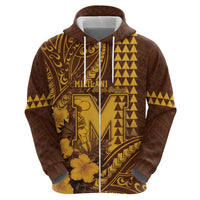 Personalised Hawaii Mililani High School Zip Hoodie Tribal Tattoo With Hibiscus Flowers