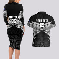 Custom New Zealand Cricket Couples Matching Long Sleeve Bodycon Dress and Hawaiian Shirt Go Champions World Cup 2024 With Maori Pattern LT05 - Polynesian Pride