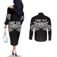 Custom New Zealand Cricket Couples Matching Off The Shoulder Long Sleeve Dress and Long Sleeve Button Shirt Go Champions World Cup 2024 With Maori Pattern LT05 - Polynesian Pride