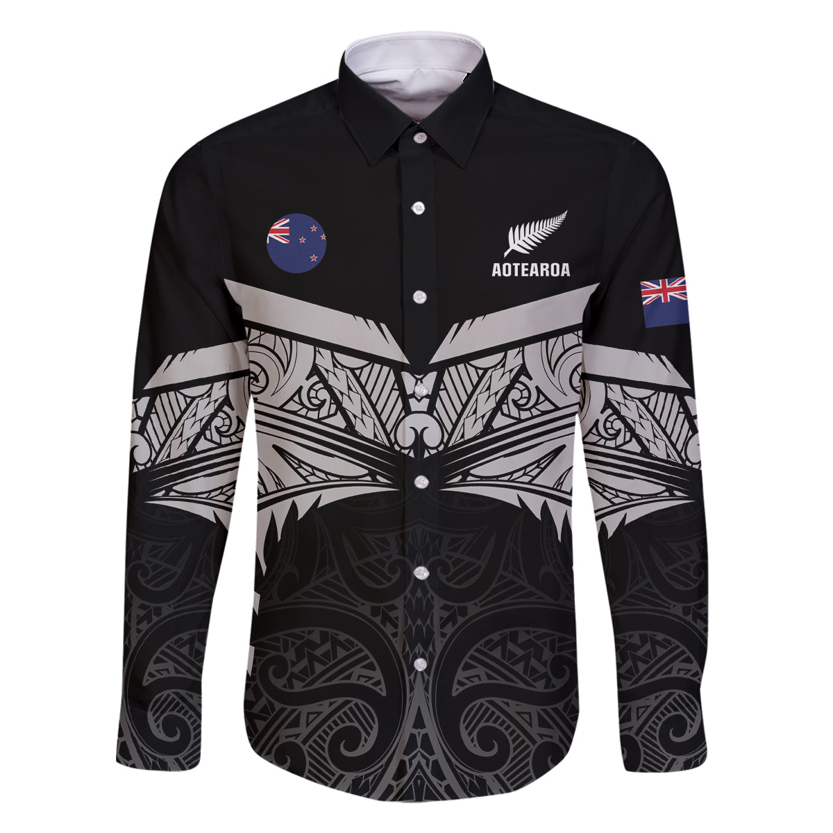 Custom New Zealand Cricket Family Matching Long Sleeve Bodycon Dress and Hawaiian Shirt Go Champions World Cup 2024 With Maori Pattern LT05 Dad's Shirt - Long Sleeve Black - Polynesian Pride