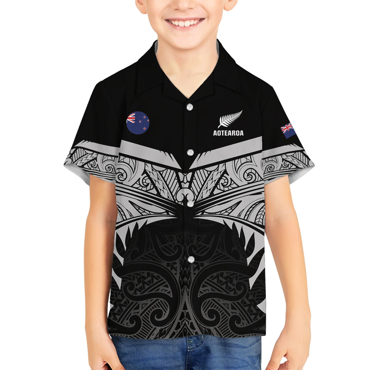 Custom New Zealand Cricket Family Matching Long Sleeve Bodycon Dress and Hawaiian Shirt Go Champions World Cup 2024 With Maori Pattern LT05 Son's Shirt Black - Polynesian Pride