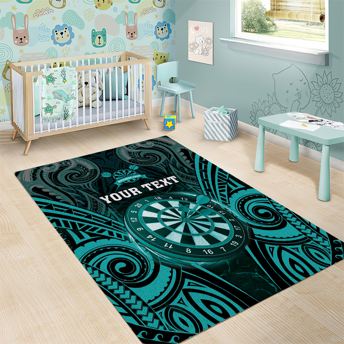 Personalised New Zealand Darts Area Rug Turquoise Dart Board Maori Pattern