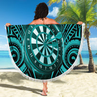 Personalised New Zealand Darts Beach Blanket Turquoise Dart Board Maori Pattern