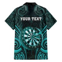 Personalised New Zealand Darts Family Matching Long Sleeve Bodycon Dress and Hawaiian Shirt Turquoise Dart Board Maori Pattern