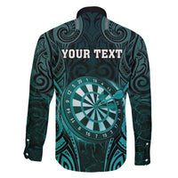 Personalised New Zealand Darts Family Matching Long Sleeve Bodycon Dress and Hawaiian Shirt Turquoise Dart Board Maori Pattern