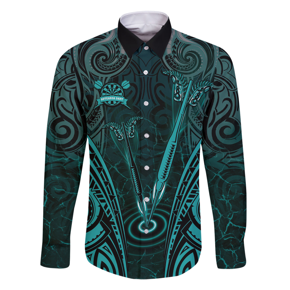 Personalised New Zealand Darts Family Matching Off Shoulder Short Dress and Hawaiian Shirt Turquoise Dart Board Maori Pattern