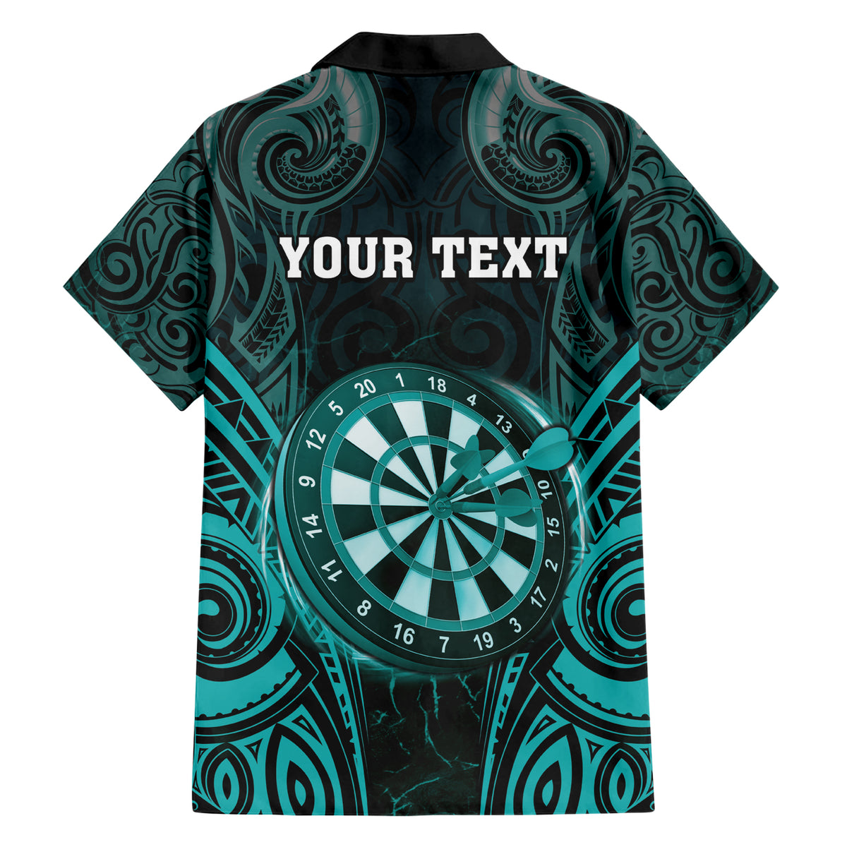 Personalised New Zealand Darts Family Matching Short Sleeve Bodycon Dress and Hawaiian Shirt Turquoise Dart Board Maori Pattern