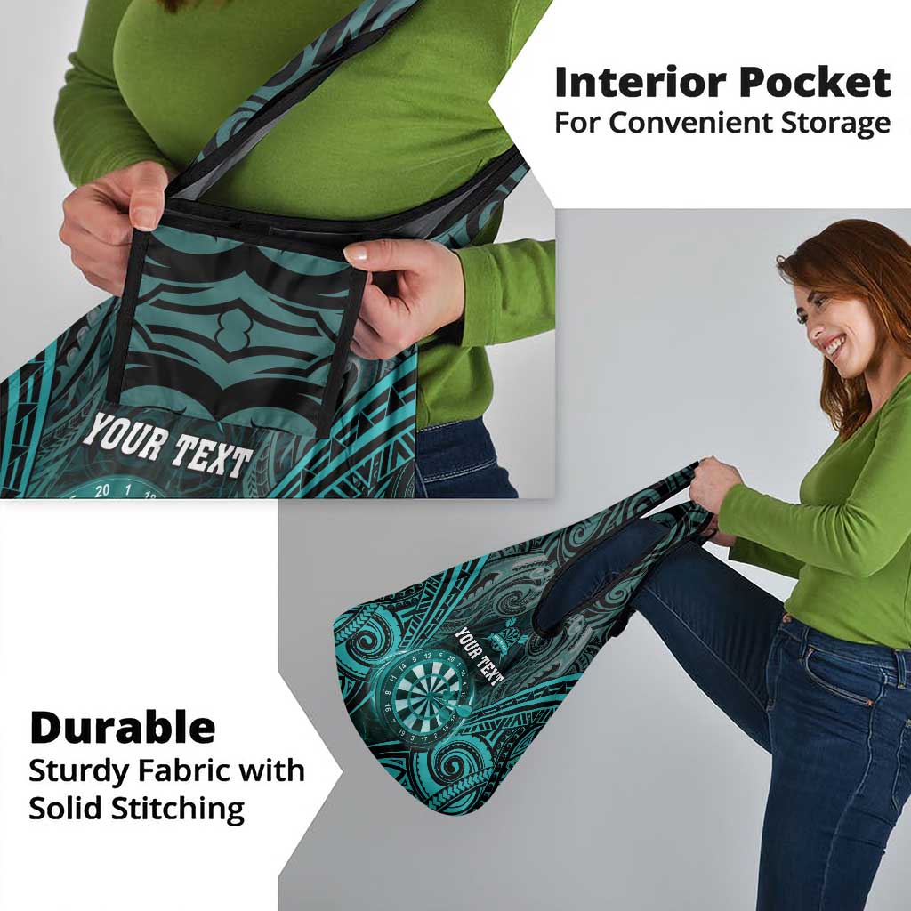 New Zealand Darts Personalised Grocery Bag Turquoise Dart Board Maori Pattern