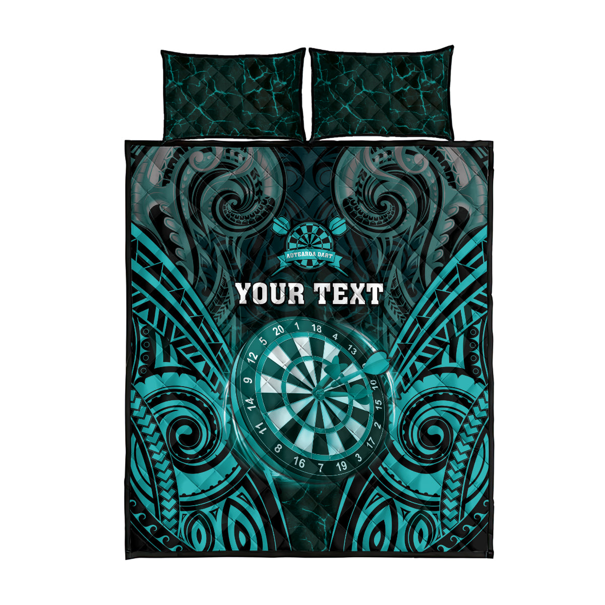 Personalised New Zealand Darts Quilt Bed Set Turquoise Dart Board Maori Pattern