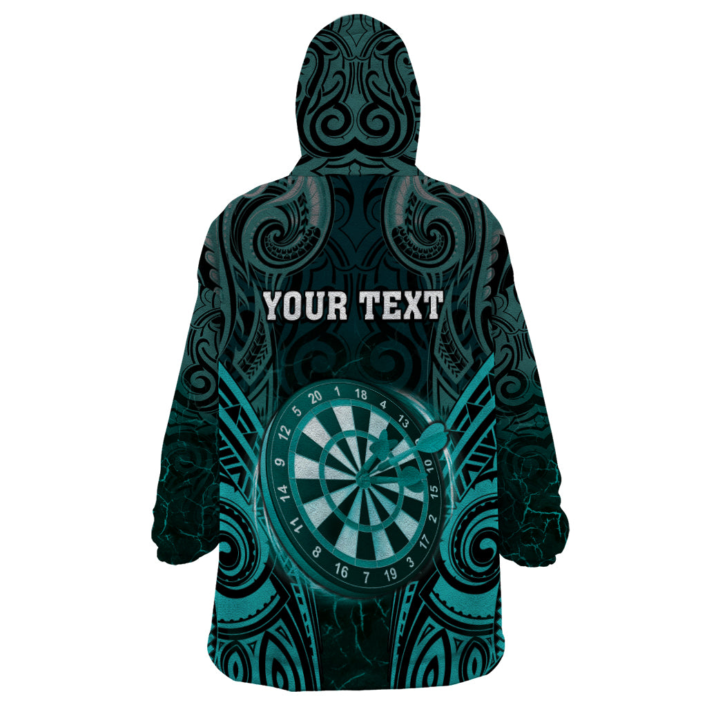 Personalised New Zealand Darts Wearable Blanket Hoodie Turquoise Dart Board Maori Pattern
