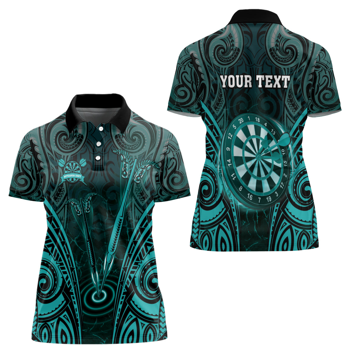 Personalised New Zealand Darts Women Polo Shirt Turquoise Dart Board Maori Pattern