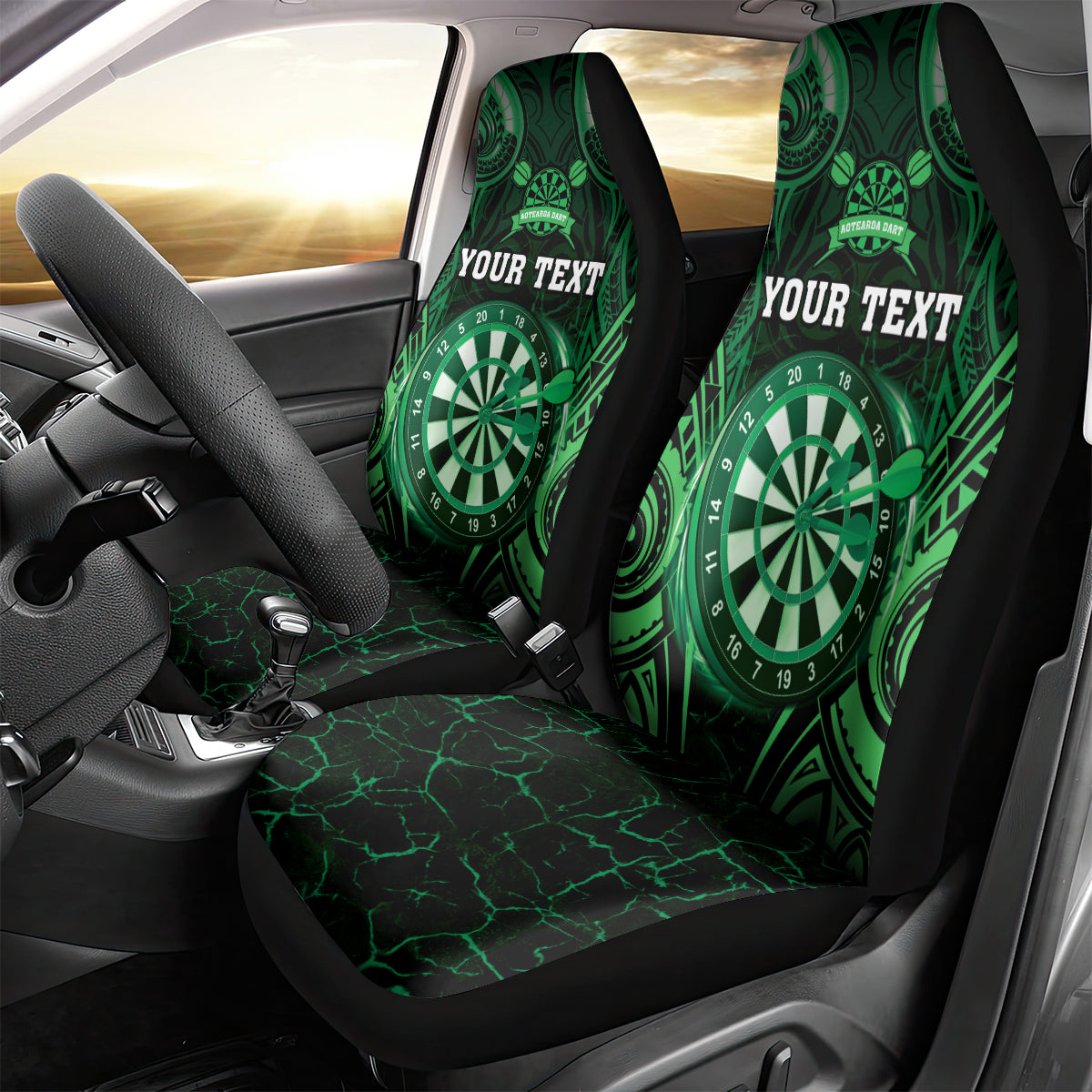 Personalised New Zealand Darts Car Seat Cover Green Dart Board Maori Pattern
