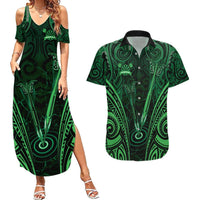 Personalised New Zealand Darts Couples Matching Summer Maxi Dress and Hawaiian Shirt Green Dart Board Maori Pattern LT05 Green - Polynesian Pride