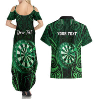 Personalised New Zealand Darts Couples Matching Summer Maxi Dress and Hawaiian Shirt Green Dart Board Maori Pattern LT05 - Polynesian Pride
