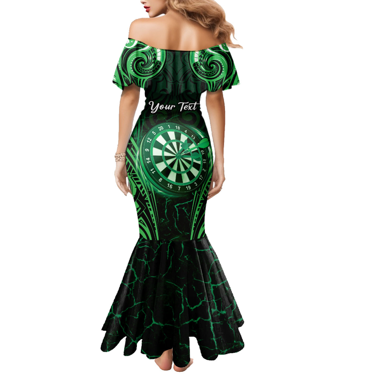 Personalised New Zealand Darts Family Matching Mermaid Dress and Hawaiian Shirt Green Dart Board Maori Pattern
