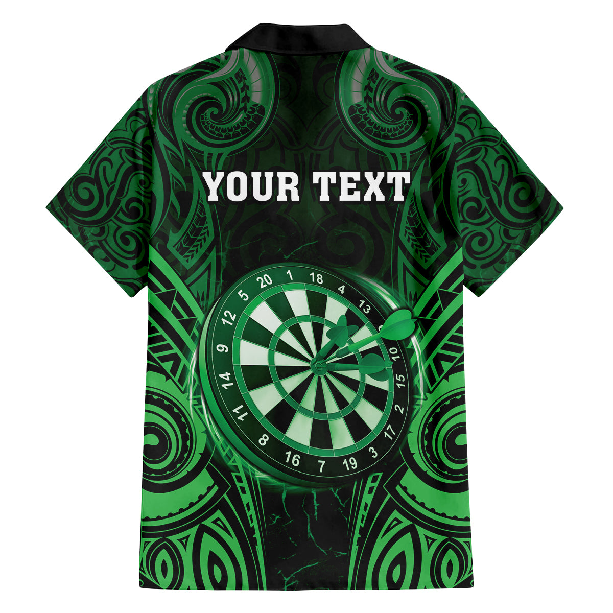 Personalised New Zealand Darts Family Matching Off The Shoulder Long Sleeve Dress and Hawaiian Shirt Green Dart Board Maori Pattern